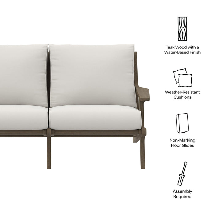 Modway Saratoga Outdoor Patio Teak Wood Loveseat Living Room Furniture in White - Side View