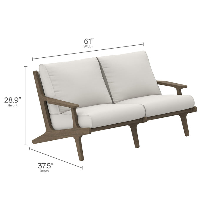 Modway Saratoga Outdoor Patio Teak Wood Loveseat Living Room Furniture in White - Detail View
