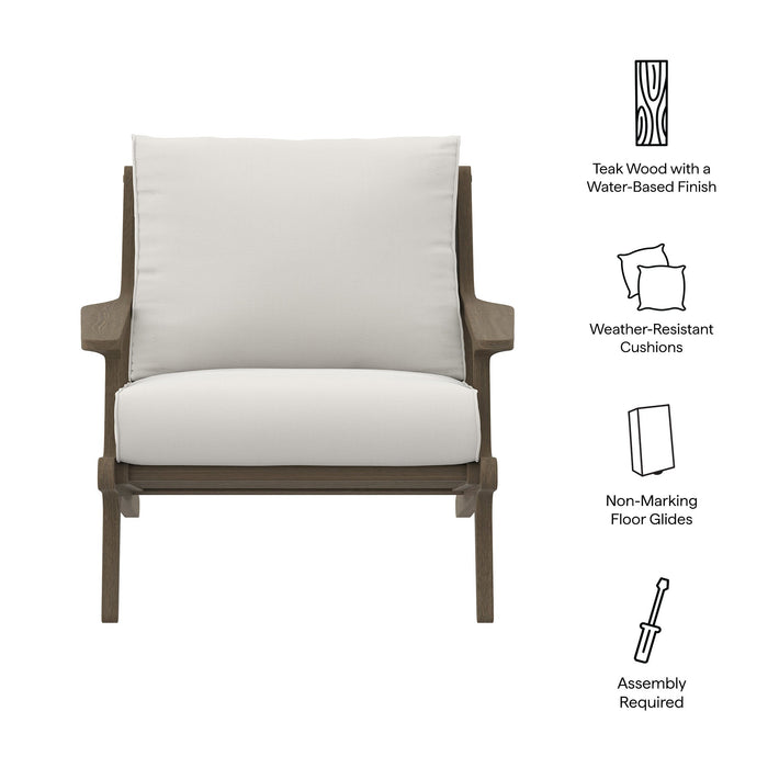 Modway Saratoga Outdoor Patio Teak Wood Armchair Living Room Furniture in White - Side View