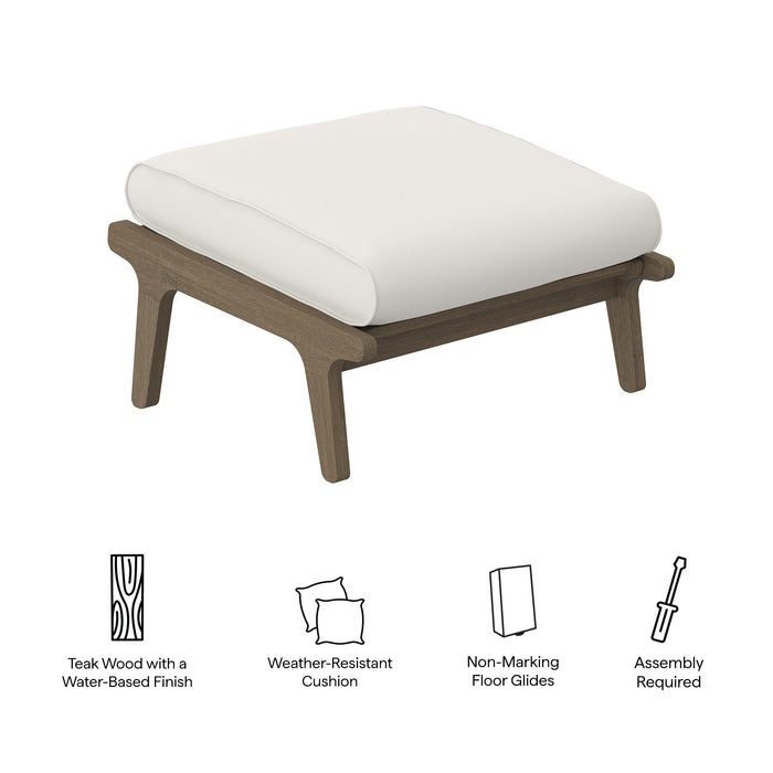 Modway Saratoga Outdoor Patio Teak Ottoman Living Room Furniture in White - Side View