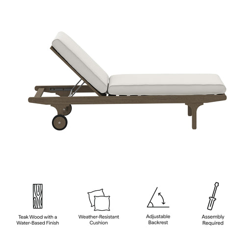 Modway Saratoga Outdoor Patio Teak Chaise Lounge Chair Living Room Furniture in White - Side View