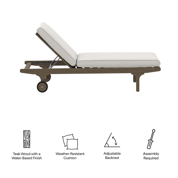 Modway Saratoga Outdoor Patio Teak Chaise Lounge Chair Living Room Furniture in White - Side View