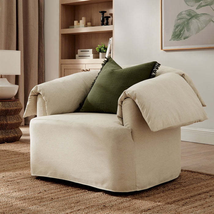 Lark Slipcovered Fabric Oversized Armchair Linen
