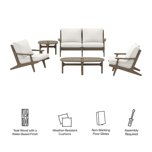 Modway Saratoga 5-Piece Outdoor Patio Teak Wood Furniture Set in White - Side View