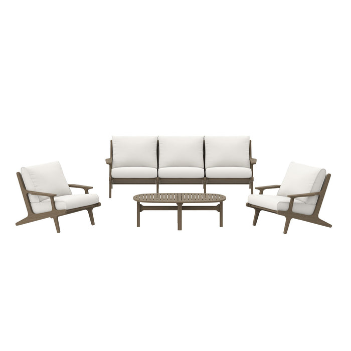 Modway Saratoga 4-Piece Outdoor Patio Teak Wood Furniture Set in White - Side View