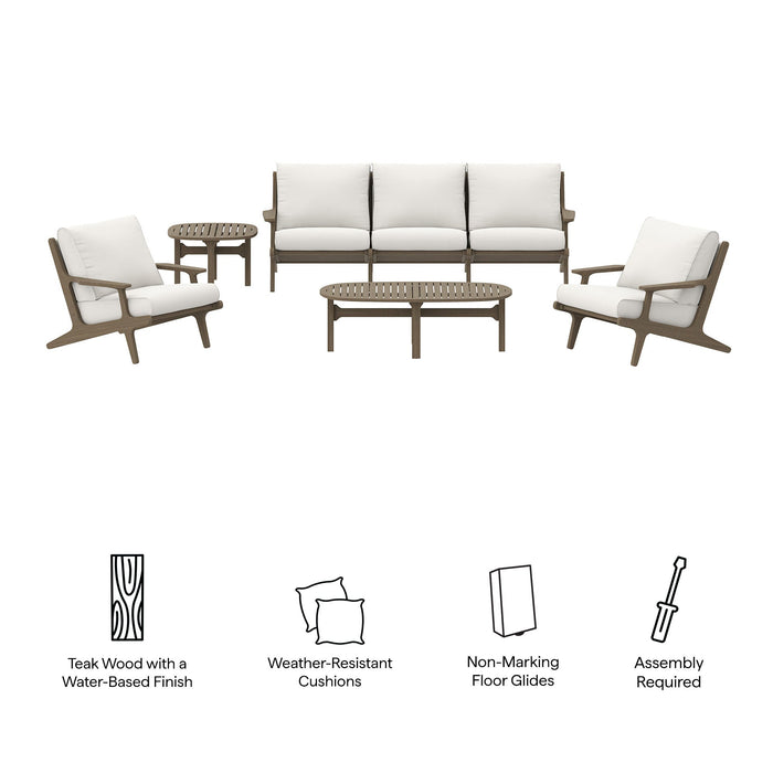 Modway Saratoga 4-Piece Outdoor Patio Teak Wood Furniture Set in White - Detail View