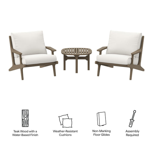 Modway Saratoga 3-Piece Outdoor Patio Teak Wood Furniture Set with Lounge... Living Room Furniture in White - Side View