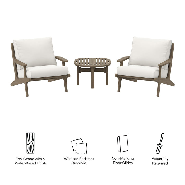 Modway Saratoga 3-Piece Outdoor Patio Teak Wood Furniture Set with Lounge... Living Room Furniture in White - Side View