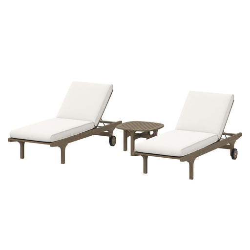 Modway Saratoga Outdoor Patio Teak Wood 3-Piece Chaise Lounge Furniture Set in White
