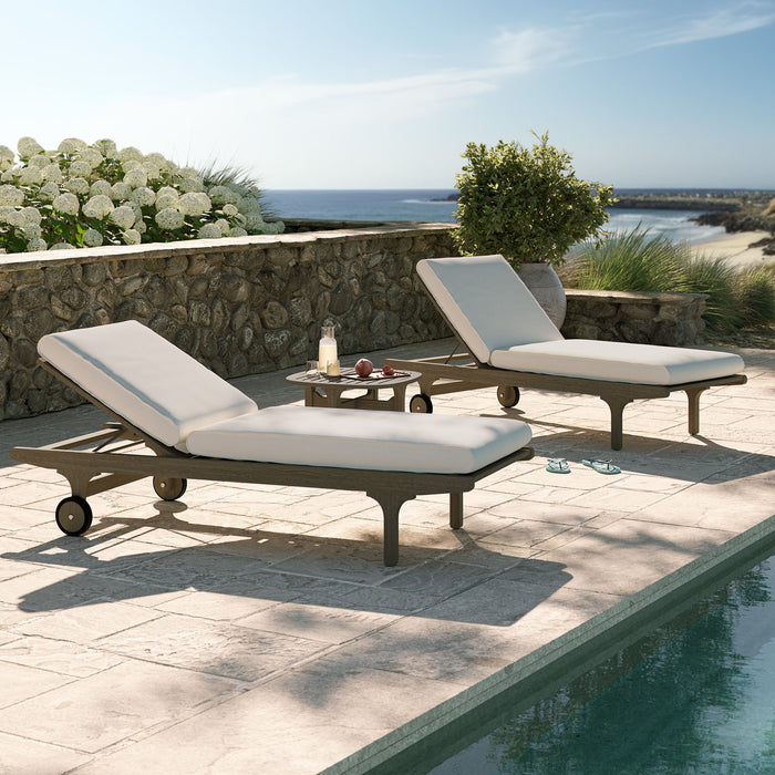 Modway Saratoga Outdoor Patio Teak Wood 3-Piece Chaise Lounge Furniture Set - Lifestyle View