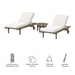 Modway Saratoga Outdoor Patio Teak Wood 3-Piece Chaise Lounge Furniture Set in White - Side View