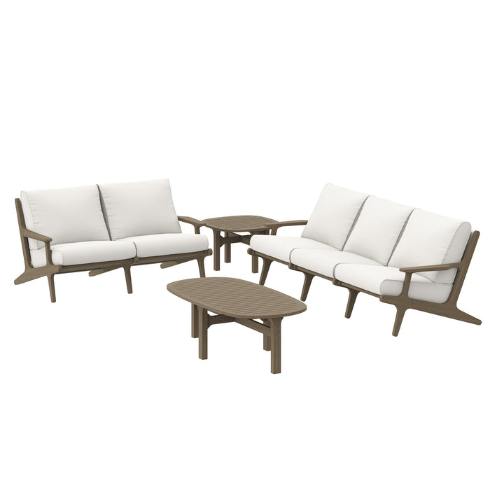 Modway Saratoga 4-Piece Outdoor Patio Teak Wood Furniture Set in White