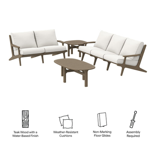 Modway Saratoga 4-Piece Outdoor Patio Teak Wood Furniture Set in White - Side View