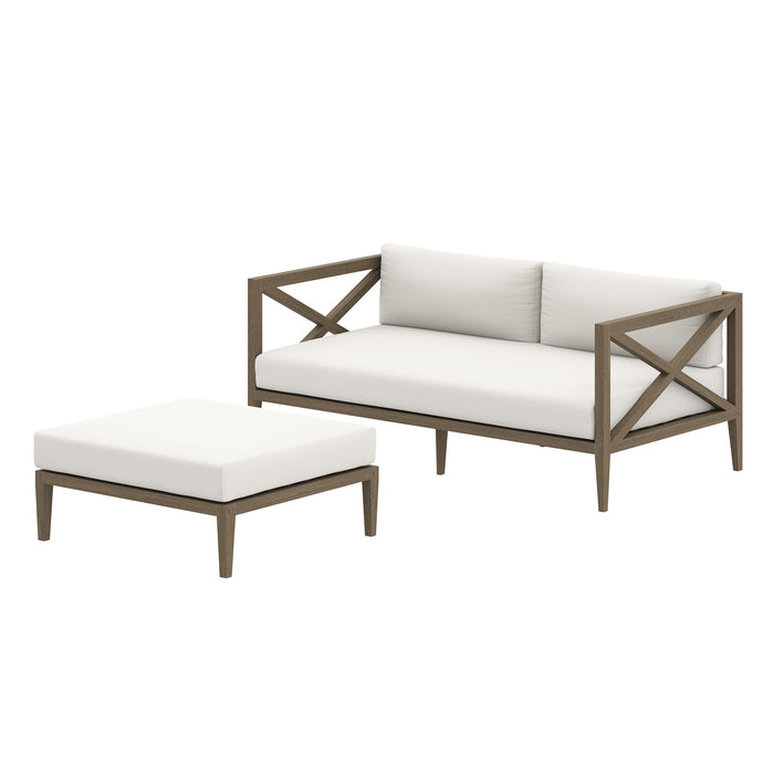 Northlake Outdoor Patio Teak Wood Loveseat and Ottoman Set