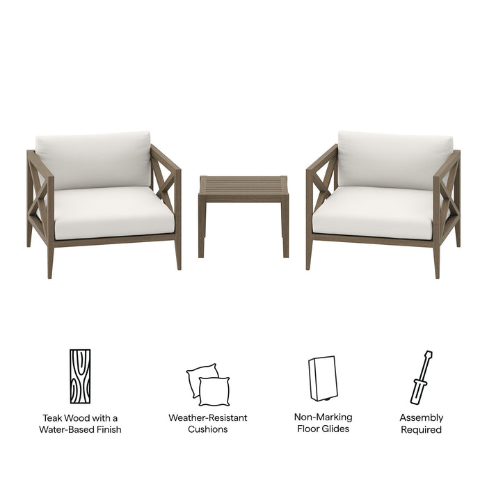 Northlake 3-Piece Outdoor Patio Teak Wood Furniture Set with Armchair and Side Table