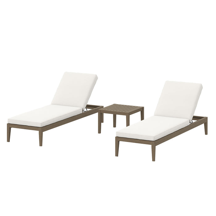 Northlake 3-Piece Outdoor Patio Teak Wood Furniture Set with Chaise Lounges and Side Table