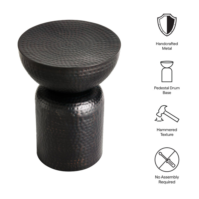 Modway Mella Metal Hammered Side Table Living Room Furniture in Black - Side View
