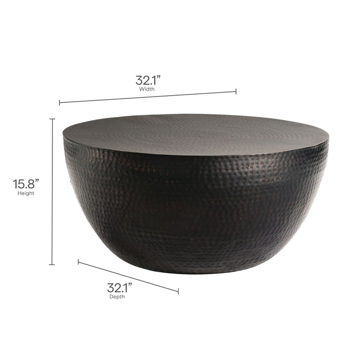 Modway Mella 32 Inch Metal Hammered Coffee Table Living Room Furniture in Black - Detail View