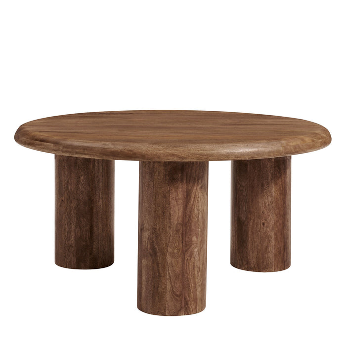 Modway Mavina Round Mango Wood Coffee Table Living Room Furniture in Black