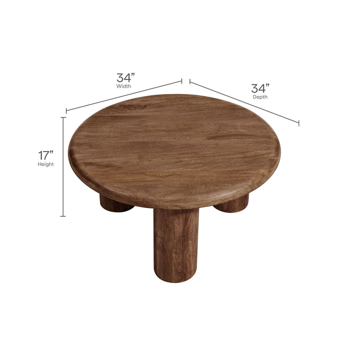 Modway Mavina Round Mango Wood Coffee Table Living Room Furniture in Black - Detail View