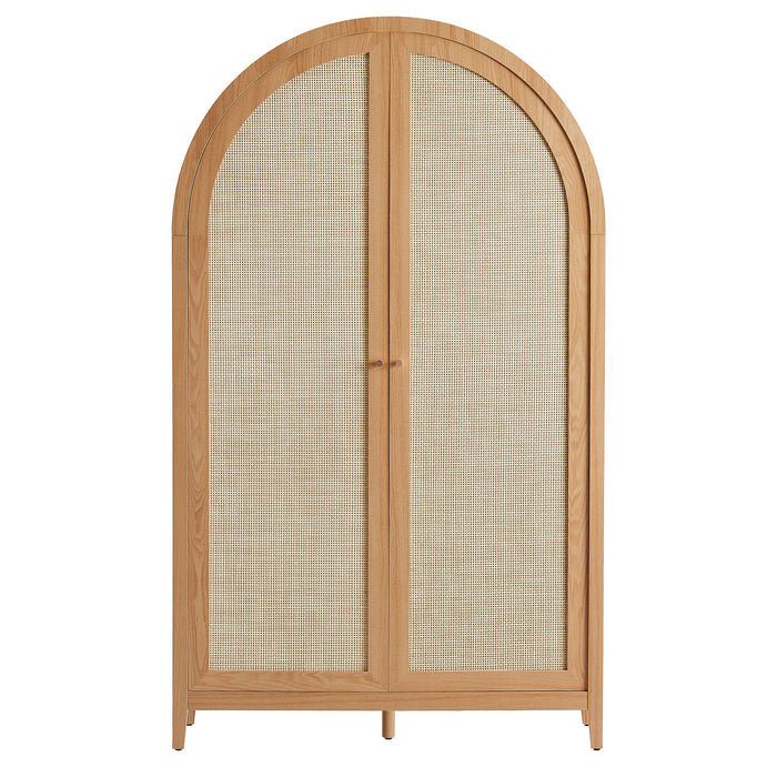 Calista 79" Tall Wide Rattan Arched Storage Cabinet
