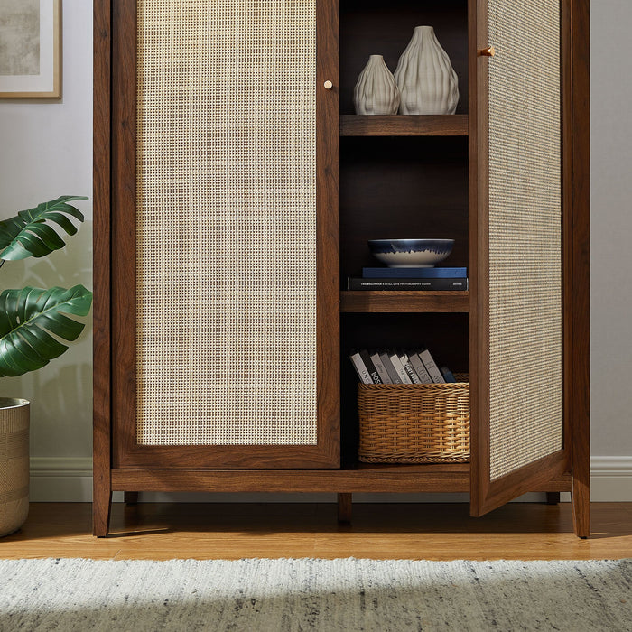 Calista 79" Tall Wide Rattan Arched Storage Cabinet