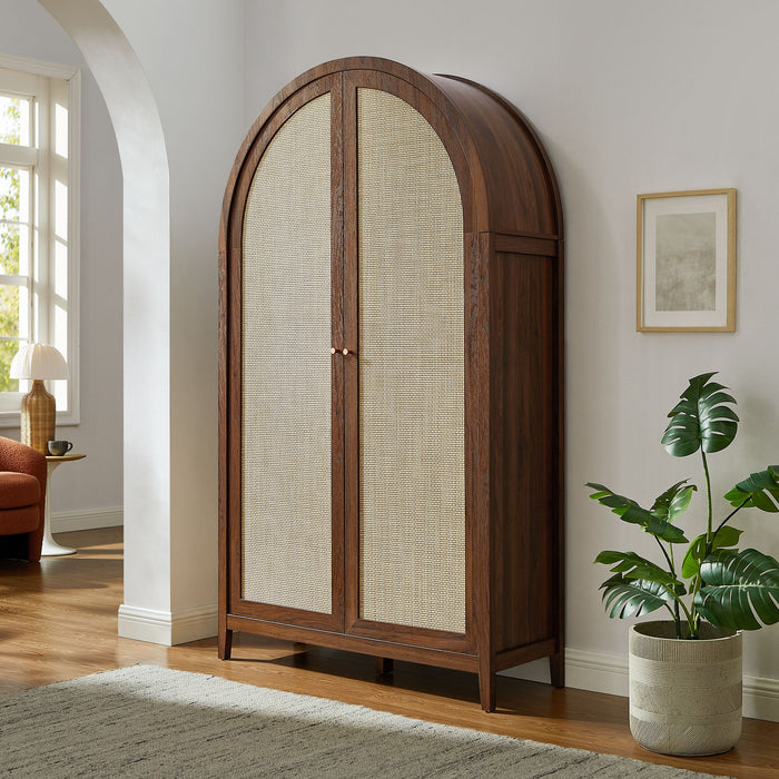 Calista 79" Tall Wide Rattan Arched Storage Cabinet