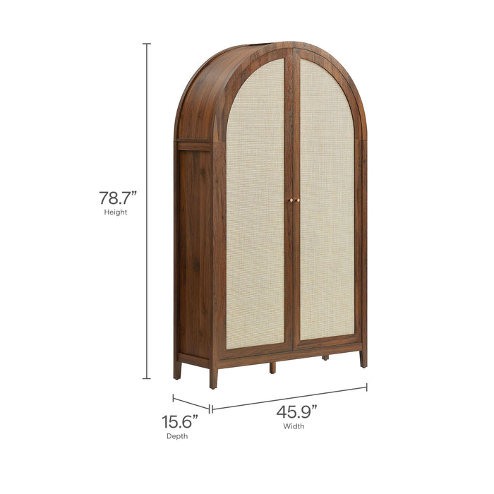 Calista 79" Tall Wide Rattan Arched Storage Cabinet