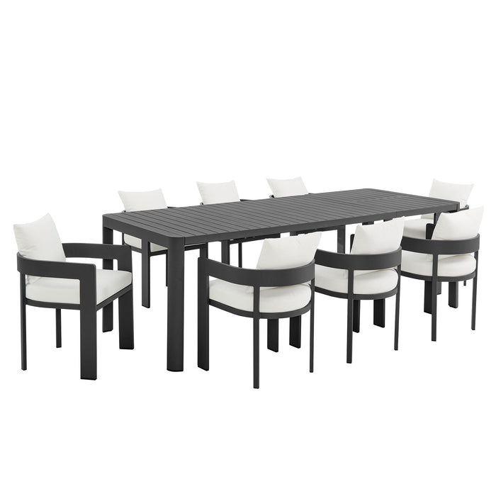 Modway Tahoe 9-Piece Outdoor Patio Aluminum Dining Set With Extendable Table in Gray