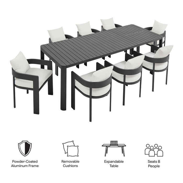Modway Tahoe 9-Piece Outdoor Patio Aluminum Dining Set With Extendable Table in Gray - Side View
