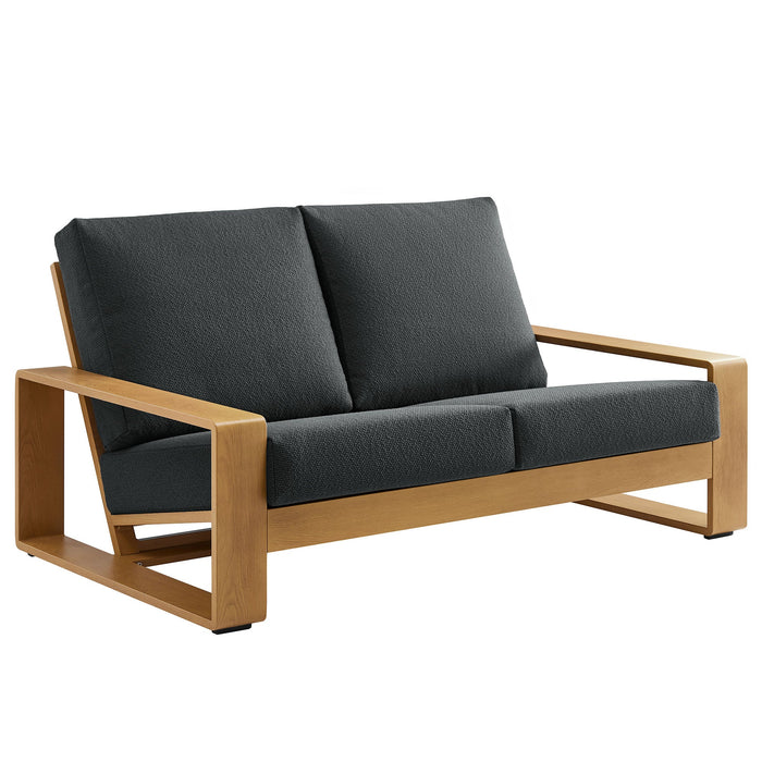Lirienne Outdoor Patio Aluminum Faux Wood Loveseat