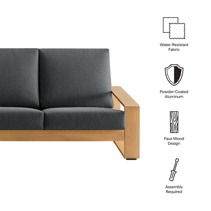 Lirienne Outdoor Patio Aluminum Faux Wood Sofa