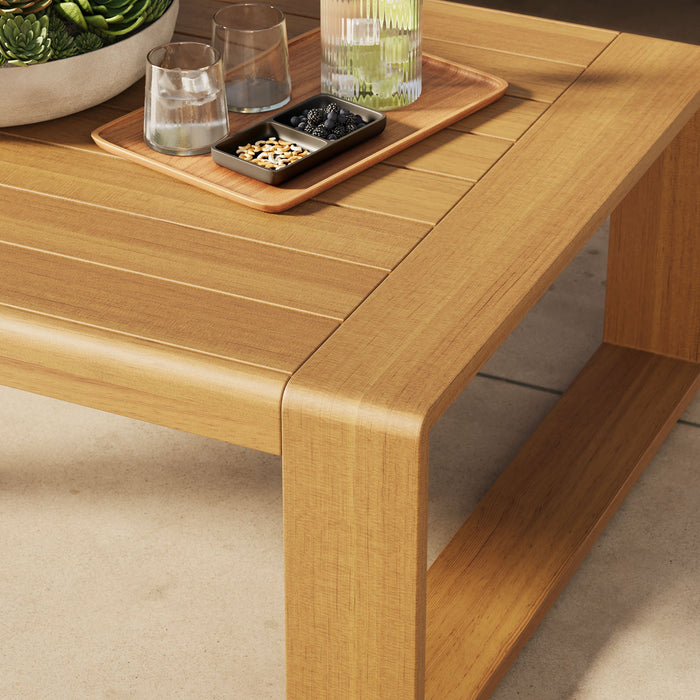 Lirienne Outdoor Patio Aluminum Faux Wood Coffee Table