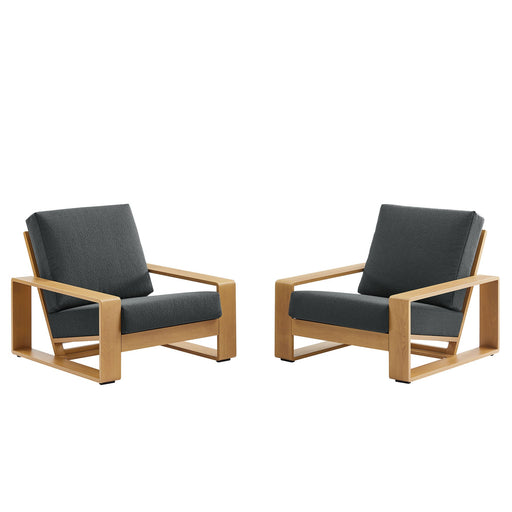 Modway Lirienne Outdoor Patio Aluminum Faux Wood Armchairs Set of 2 Living Room Furniture - Lifestyle View