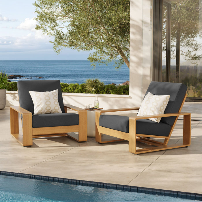 Lirienne Outdoor Patio Aluminum Faux Wood Armchairs Set of 2