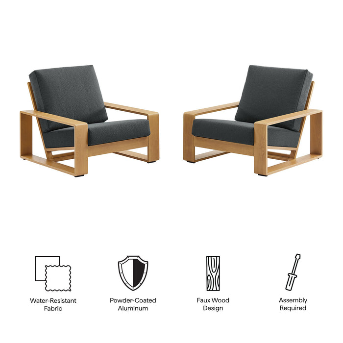 Lirienne Outdoor Patio Aluminum Faux Wood Armchairs Set of 2