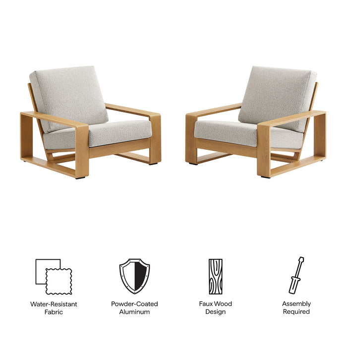 Lirienne Outdoor Patio Aluminum Faux Wood Armchairs Set of 2