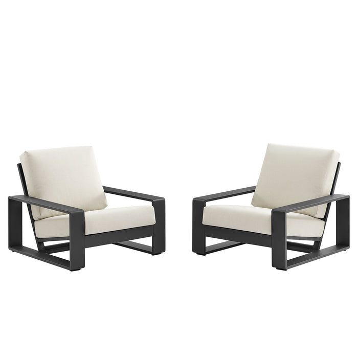 Lirienne Outdoor Patio Aluminum Faux Wood Armchairs Set of 2