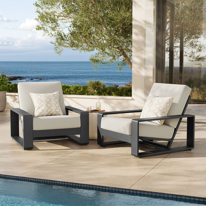 Lirienne Outdoor Patio Aluminum Faux Wood Armchairs Set of 2