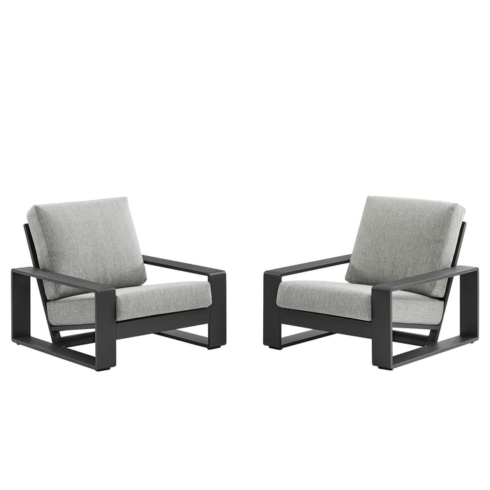 Lirienne Outdoor Patio Aluminum Faux Wood Armchairs Set of 2