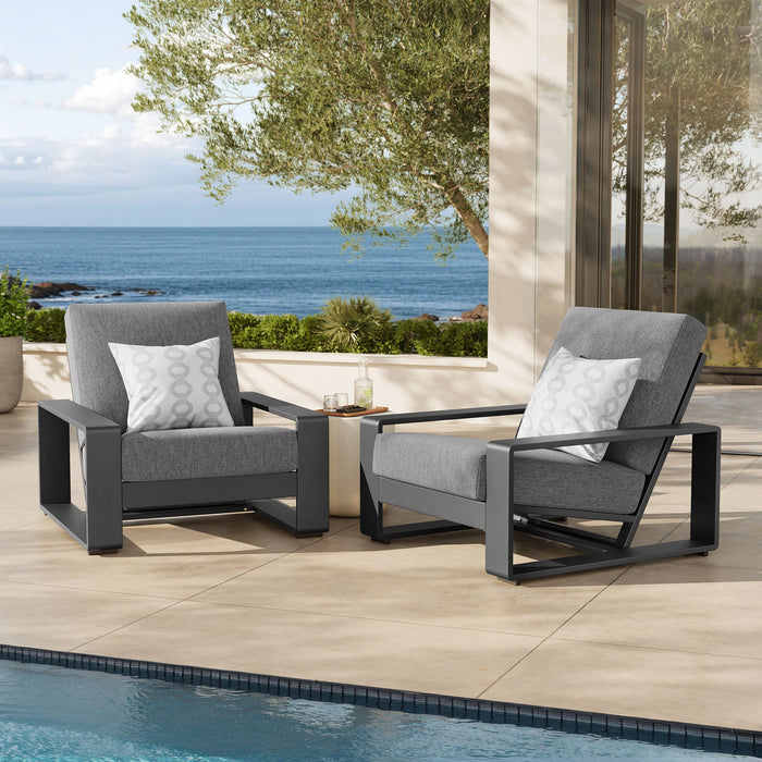 Lirienne Outdoor Patio Aluminum Faux Wood Armchairs Set of 2