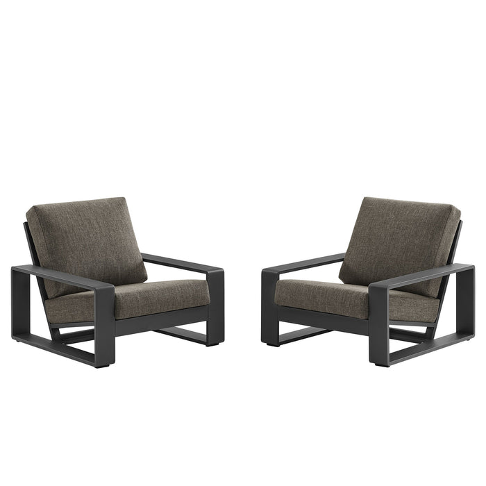 Lirienne Outdoor Patio Aluminum Faux Wood Armchairs Set of 2