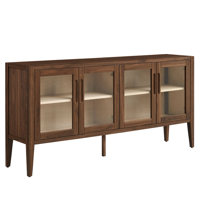 Modway Nell 72" Glass Door Sideboard Storage Display Cabinet in Brown - Side View