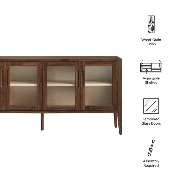 Modway Nell 72" Glass Door Sideboard Storage Display Cabinet in Brown - Detail View