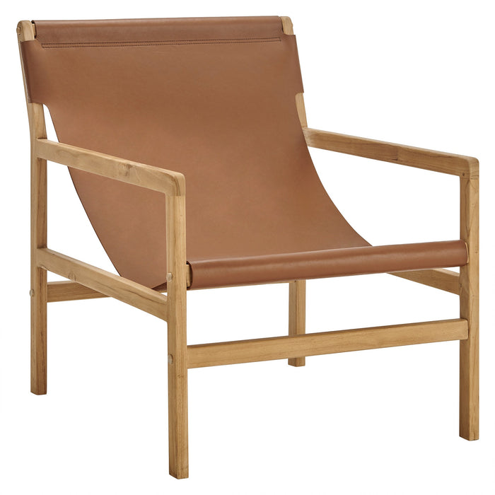 Modway Sonora Leather Sling Chair Living Room Furniture in Brown