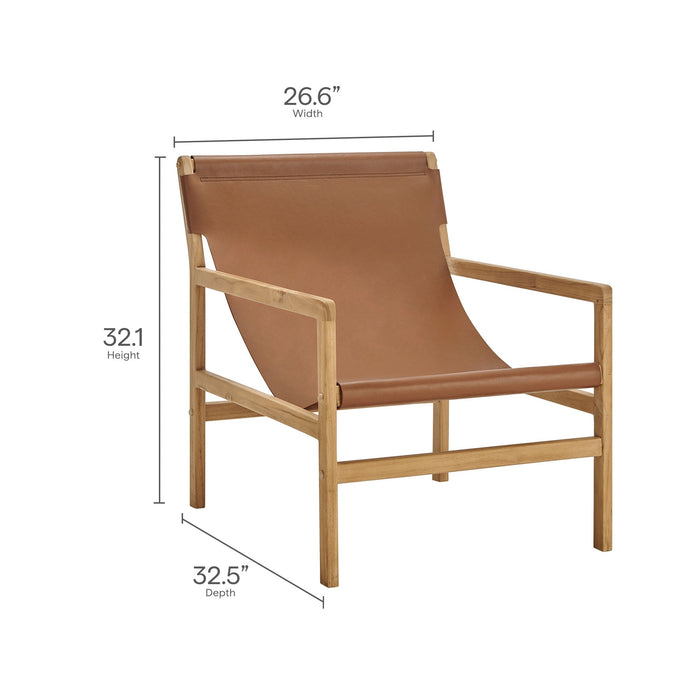 Modway Sonora Leather Sling Chair Living Room Furniture in Brown - Detail View
