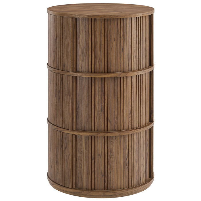 Clement Round Pedestal Stand Storage Table With Sliding Tambour Doors