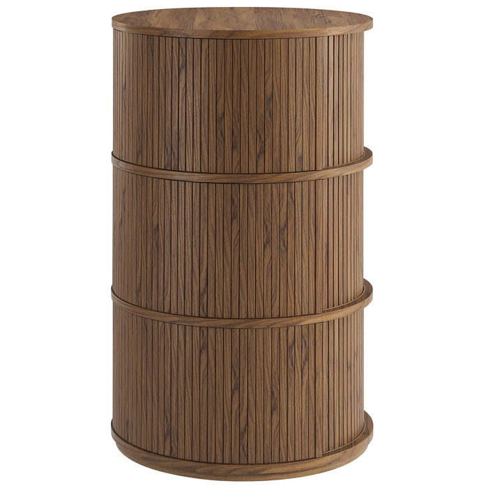 Clement Round Pedestal Stand Storage Table With Sliding Tambour Doors