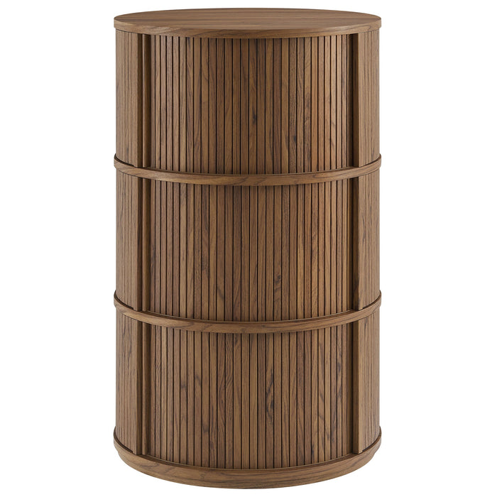 Clement Round Pedestal Stand Storage Table With Sliding Tambour Doors