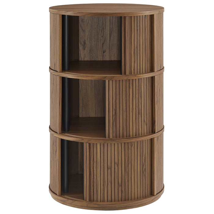Clement Round Pedestal Stand Storage Table With Sliding Tambour Doors